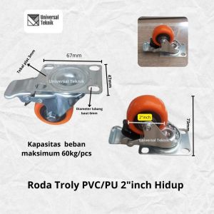 Roda troly PVC/PU  Hidup+Rem 2 inch orange roda Caster kastor