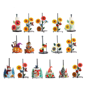 Iron Paper Towel Holder Flowers Christmas Tissue Holder Kitchen Roll Paper Stand Organizers for Kitchen Countertop
