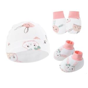 Infant Scratch Resistant Mittens Hat Footie Set 3Pcs Breathable Cotton Gloves with Bonnet Caps 0-6m Baby Essential