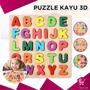 BabyShop-M313 Mainan Edukasi Anak Puzzle Kayu 3D Huruf Angka dan Bangun Datar / Puzzle Alphabet Mainan Kayu Anak / Wooden Toys ABC Kids