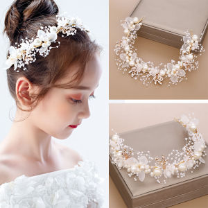 Fashion Wreath Band Tiaras Crystal Headpiece Pearl Flower Headband Bridal Wedding Crown Jewelry