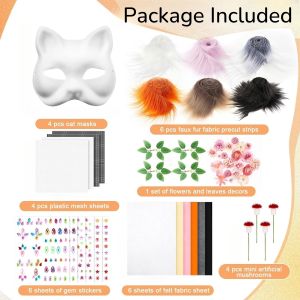 31 Pcs Therian Mask Kit Blank Cat Mask White Therian Masks Half Face Hand-painted DIY Masks for Masquerade Cosplay Party Gifts2026