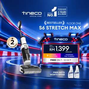【BESTSELLER】Tineco Floor One S6 Stretch Max 25kPa Smart Wet Dry Vacuum Cleaner | 60 Mins Runtime | 110°C Self Clean