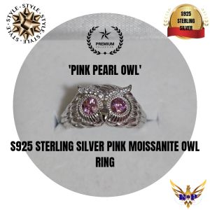 Adjustable S925 Sterling Silver Pink Moissanite Owl Design Ring