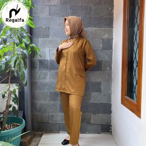 Setelan Baju Seragam PDH Khaki Pemda Wanita Terbaru Model Saku Rempel Terbaru