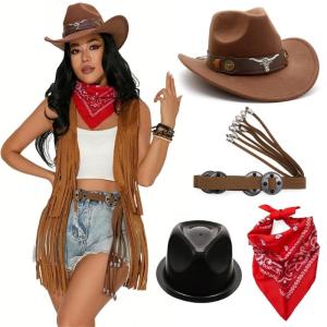 Phong cách cổ điển rodeos hat với waistbelt và phù hợp với phương Tây theo chủ đề trang phục thiết lập