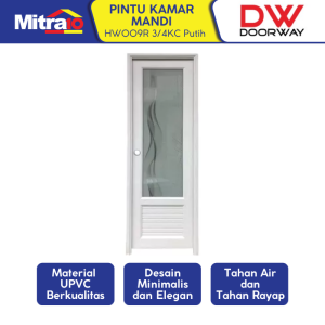 Doorway Pintu Kamar Mandi Upvc + Handle Bukaan Kanan HW009R 3/4KC 70X198 Cm Putih [INCLUDE PACKING KAYU]