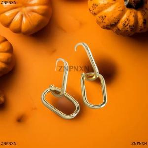 [COD] ZNPNXN Personalized Geometric Oval Earrings Cool Design Metal Style Ear Clips Simple And Versatile Earrings