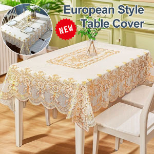 Rectangular Dining Tablecloth Embroidery Table Mat with Lace PVC Oil Hot Resistant Table Cover