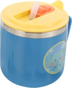 Water Mug for Toddlers Double-layer Stainless Steel Cup Straw Cute Cartoon Safe and Drinkware for Boys and Girls for Home and Preschool Use
