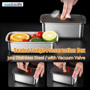 JustLiving Food Grade 304 Stainless Steel Food Storage Box Sealed Fridge Food Container Lunch Box Food Vacuum Preservation Box Crisper Refrigerator Organizer Lunch Box for Kids