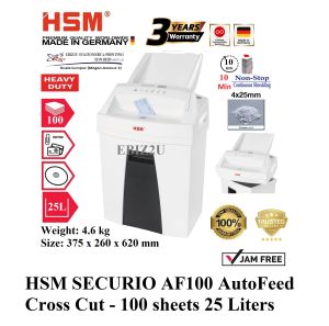 HSM SECURIO AF100 C AutoFeed Cross Cut Shredder -100 sheets 25 Liters ( AF100C Cross Cut mesin perincih kertas Mesin Penghancur Kertas Mesin Perincih)