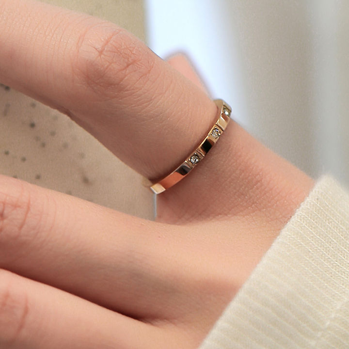 AZ278 【COD】 Cincin Aksen Berlian Imitasi Warna Rose Gold Bahan