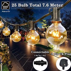 Solar Light Outdoor Solar Light G40 Tungsten Light LED Bulb Fairy String Light Outdoor Party Garden Wedding Decorative Light 25 Bulbs Ramadan Decor Christmas Decoration