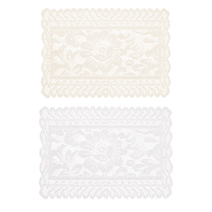 2ชิ้นลูกไม้โต๊ะป้องกันตารางดอกไม้โพลีเอสเตอร์แข็งแรงอุปกรณ์ครัวรับประทานอาหาร