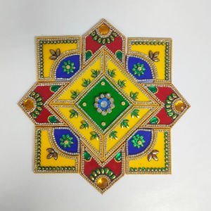 Traditional Handcrafted Acrylic Rangoli | Reusable 17-Piece Decorative Set with Studded Stones | Elegant Festive & Diwali Home Décor (1 Set 8 Inches)