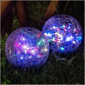 Solar Globe Lights Outdoor Waterproof Glass Crack Light Lawn Garden Yard Lamp Lampu Raya Decoration