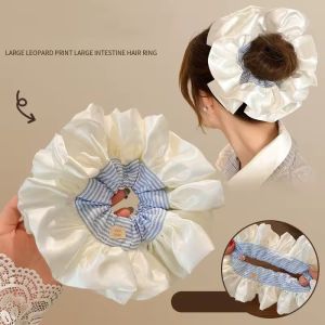Oversized Scrunchies Blue Stripe Elastic Hair Bands Ponytail Holder Rubber Hairband Elegant Hair Rope Hair Accessories