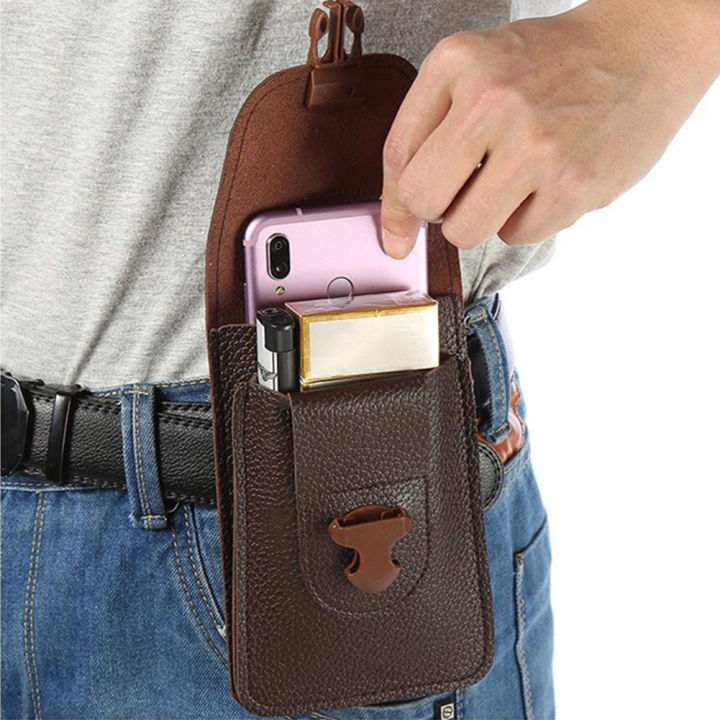 Men Genuine Leather Waist Pack Bag Double Zipper Cell Mobile Phone Case -  Walmart.com