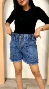 HOTPANTS JEANS KANCING DEPAN - Hotpants Jeans Wanita Terbaru - Celana Hotpants Jeans Wanita Kekinian
