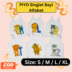 Set Singlet Bayi Katun Motif Hewan & Alfabet - Ukuran S/M/L/XL