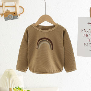 Kids Sweater Polyester Sweatshirt Jacket Rainbow Pattern Waffle Long-sleeve Tops for Boys and Girls 2-9 Years Old