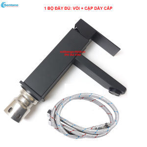 Vòi lavabo Nóng lạnh vuông STN-325 Inox 304 Sơn tĩnh điện Nano Đen Vòi rửa mặt