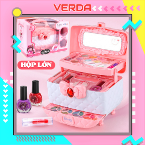 Đồ chơi trang điểm cho bé gái VERDA bộ vali hồng makeup trẻ em hộp make up con gái an toàn cao cấp