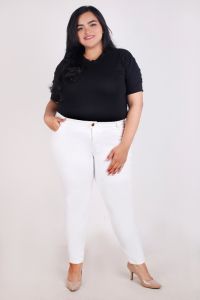 Celana Jeans Putih Wanita Dewasa Jumbo JSK 1102 Skinny Panjang Terbaru BB 120kg Bahan Melar