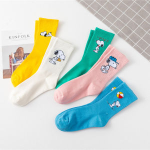 I know 5 Pairs Cute Snoopy Womens Japanese Style Sports Cotton Socks - Autumn/Winter Mid-High Calf Socks with College Style and Trendy Design