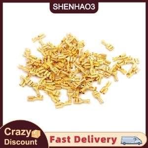 【SHENHAO3】 100 pcs 6.3mm vàng brass xe Loa nữ Spade thiết bị đầu cuối dây kết nối