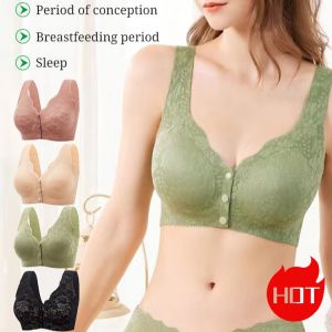 Womens Front Button Bra Seamless Push Up Bra Non-Wired Bra Plus Size Comfortable Bra Thin Lace Underwear Lace jacquard front button plus size comfortable bra front open buckle gathered up top support bra