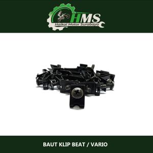 Baut Klip BEAT / VARIO  (Harga Per Pak isi 25)Baud + Klem Sekrup Drat Kasar HONDA MATIC BEAT / VARIO / SCOOPY / GENIO  Berat 100 gram Panjang Baut 4mm x 16mm Ukuran Klip 15mm x 11mm