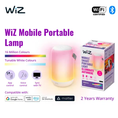 WiZ Mobile Colour Portable Smart LED Table Lamp [UK Plug] WiFi Smart Connected Lighting. App Control for Indoor Livingroom Bedroom Dining.