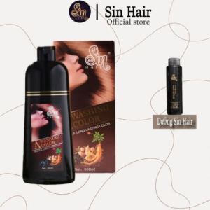 Dầu gội phủ bạc sin hair nhuộm tóc nâu Nhật Bản 500ml kèm chai dưỡng serum