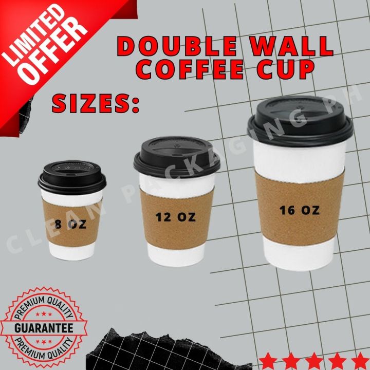 [25 PCS] 8 oz/ 12 oz / 16 oz/ KRAFT DOUBLE WALL COFFEE PAPER CUPS GOOD ...