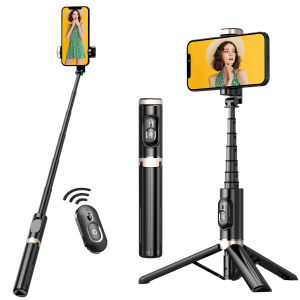 (HD1)SELFIEHOW Q12 Aluminum Alloy Mobile Phone Selfie Stick Tripod Holder Remote Control Portable Extendable  SELFIESHOW Q12 Pemegang Tripod Kawalan Jauh Telefon Bimbit Aloi Aluminium Boleh Ditarik