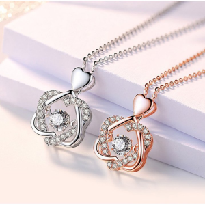 Womens Heart Necklace Pendant Rose Gold Plated 925 Silver Pendant Bone Chain Jewelry