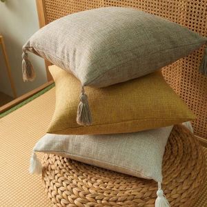 WENTIVV Bedroom Living Room Decorative With Tassels Home Decor Linen Cotton Pillow Shell Pillowcase Throw Pillow Cushion Cover
