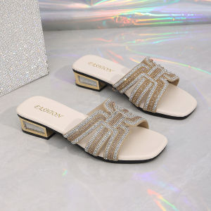 【Free Shipping】Plus-Size 2026 New Style Rhinestone Wedge Sandals For Women Summer Outdoor Wear Square-Toed Lightweight Slip-On Sandals