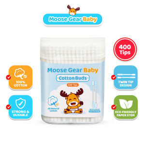 Moose Gear Baby Cotton Buds Spiral Round 400 Tips (200pcs) 1PACK Tiny Gentle Care Swabs for Newborn