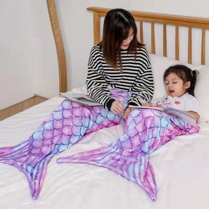 Flannel Mermaid Blanket Sleeping Blanket Adult Children Universal Mermaid Tail Blanket Children Sleeping Bag