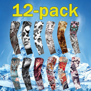 【NEW A 】(12-pack)Tattoo Arm Sleeves Cool Refreshing Summer Sun Protection Arm Protectors Ice Silk Sleeve Gloves Elbow Pad Popular Online