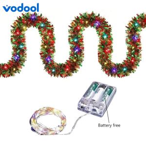 16.4Ft Christmas Garland Lighted Xmas Garland with LED Lights Battery-Operated Garland Illuminated Wreath for Xmas Tree