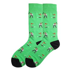Mens Creative Golf Themed Middle Calf Socks Breathable Cotton Blend Athletics Crew Socks for Sports and Casual Wear