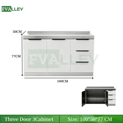 FVALLEY Kitchen Storage Cabinet Stainless Steel Countertop Sink Cabinet Gas Stove Cabinet