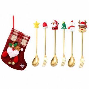 MUSCLEX Thiết kế búp bê Muỗng cà phê Giáng sinh Hình ảnh cây thông/ngôi sao/ông già Noel Đánh bóng gương Bộ Dụng Cụ Ăn Giáng Sinh (Nĩa Thìa) Nhà bếp Đồ dùng ăn uống Muỗng tráng miệng nhỏ Quà Giáng Sinh