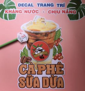 Decal Trang Trí Ly CÀ PHÊ SỮA DỪA Loại 1 ✨ Hình Dán Trang Trí Decor Quán Trà Sữa Cà Phê Sinh Tố Nước Ép - Sticker Kháng Nước Chịu Nắng Cắt Sẵn.
