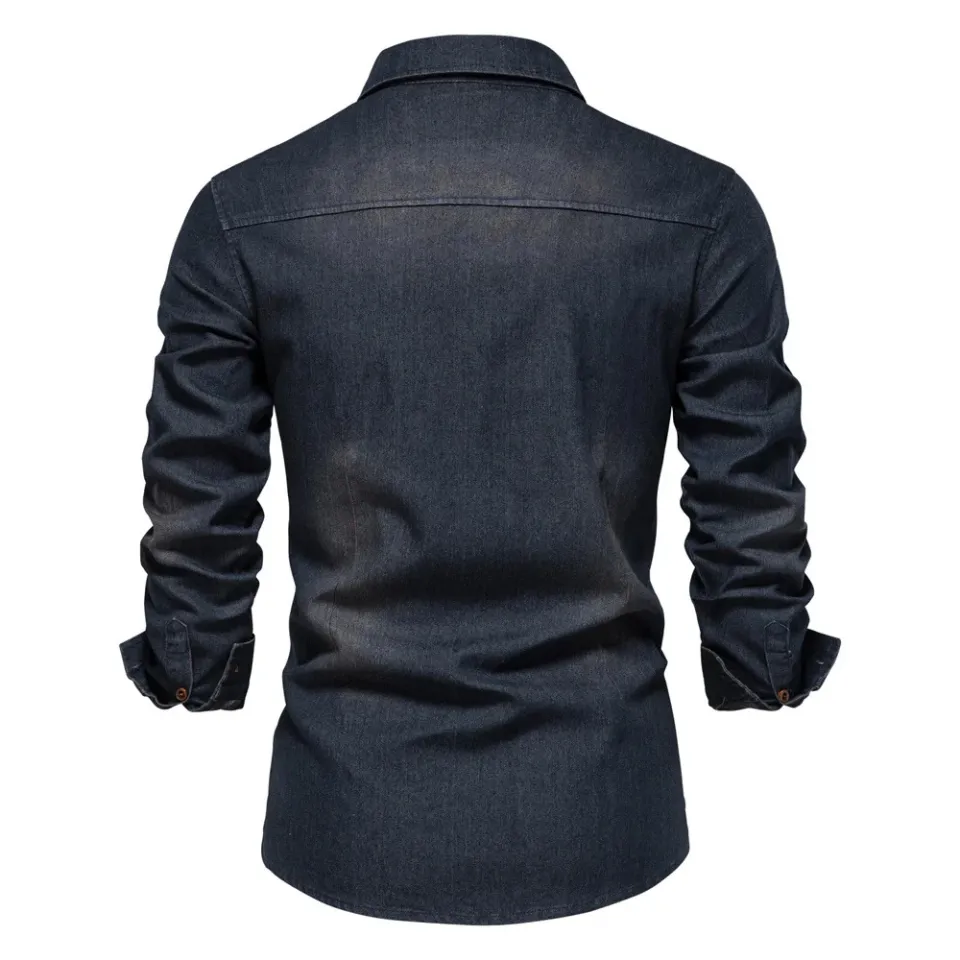 Aiopeson brand elastic cotton denim shirt men long sleeve quality cowboy  shirts for men casual slim fit mens designer clothing