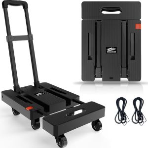 CHUANGCHAO Folding Hand Truck 500lbs Heavy Duty Dolly Portable 6 Wheels Collapsible Luggage Cart with 2 Elast